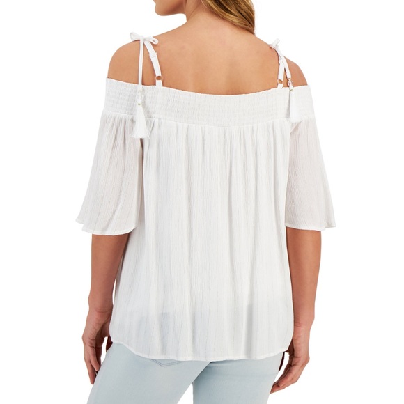 JM Collection Petite Tie-Shoulder Tassel Top - Picture 7 of 9